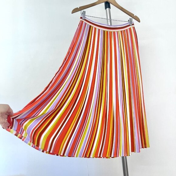 Forever‎ 21 Contemporary Colorful Stripe Pleated Midi A-Line Skirt Sz L - Picture 7 of 15